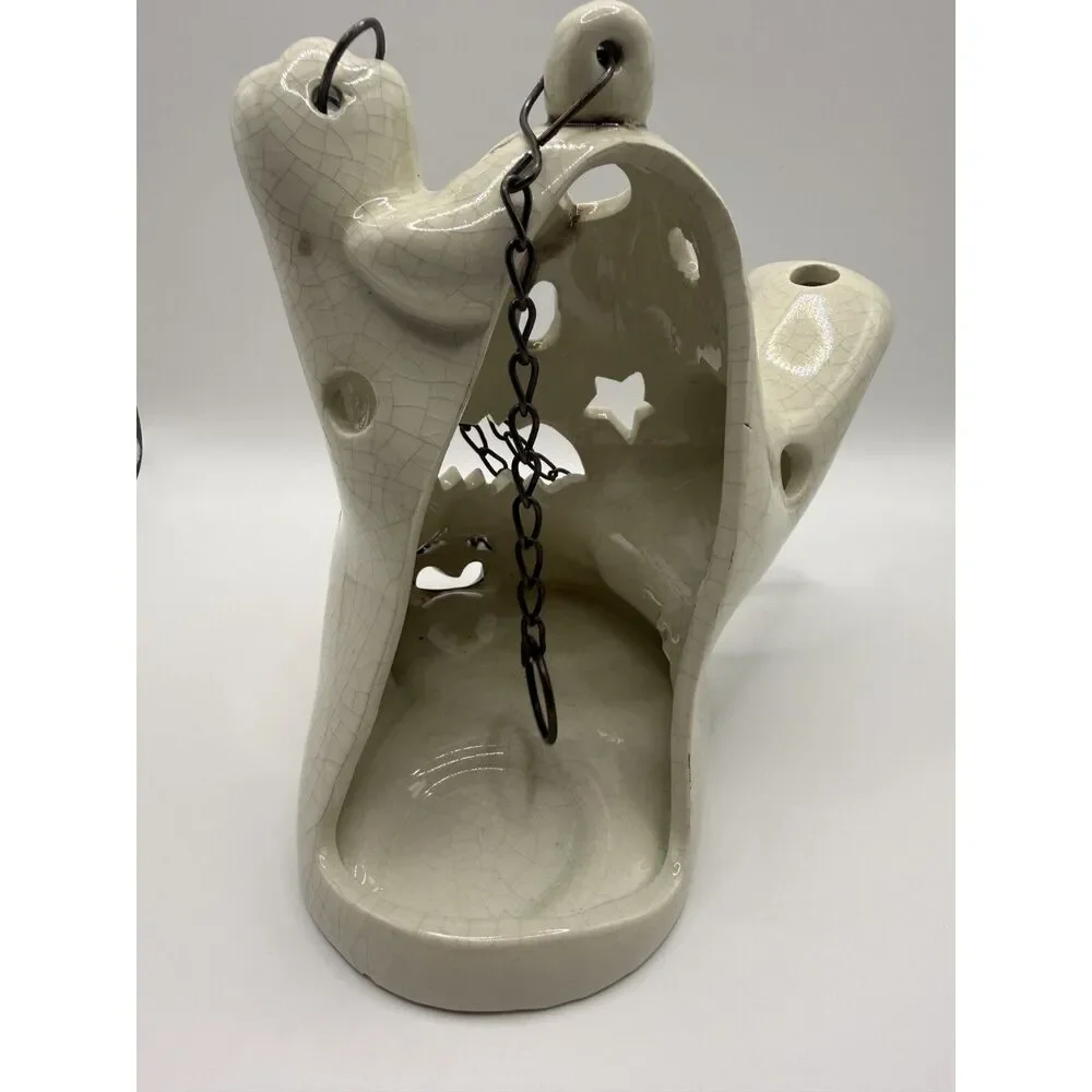 Vintage Ceramic Halloween Ghost Candle Holder Hanging Lantern Chain Pumpkins Set